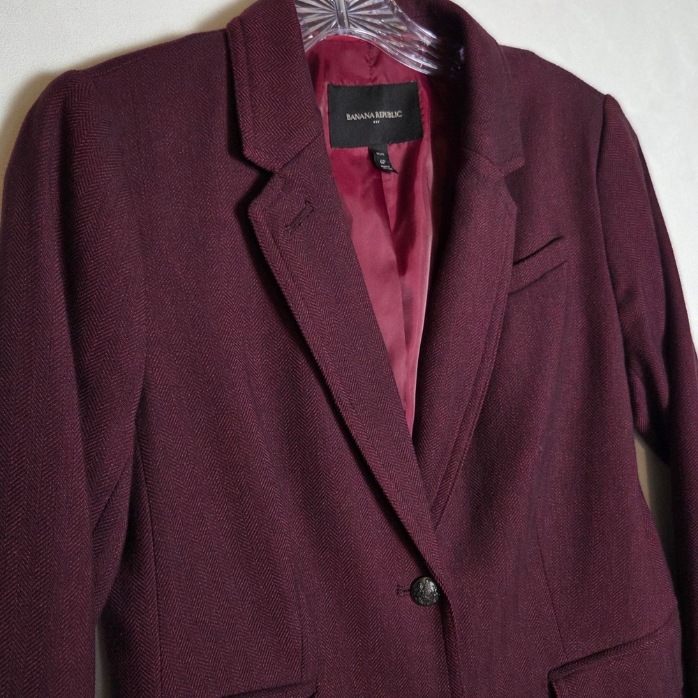 Banana Republic Academy Blazer 6P Ruby Wine Herringbone Dark Academia Officecore - Picture 2 of 10